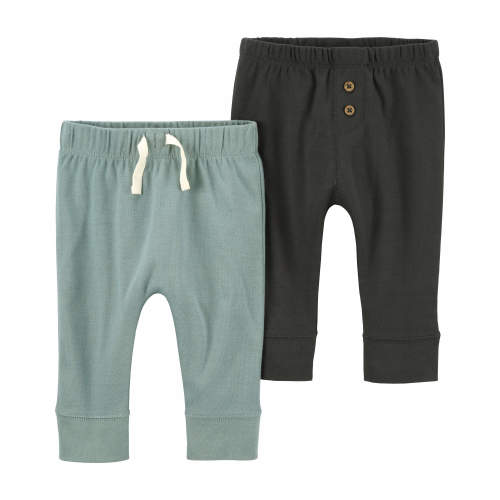 Baby 2-Pack Pull-On Cotton Pants - 6M - Style,Grey/Olive