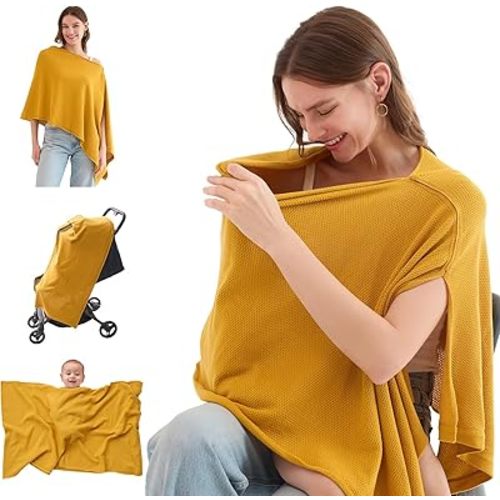 Momcozy Nursing Cover for Breastfeeding, Breathable Soft Privacy Poncho, Multi-Use Nursing Shawl, Portable Breast Feeding Covers for Women, Includes Laundry Bag