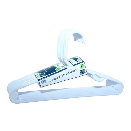 Your Zone Children's Clothing Hangers, 10 Pack, White, Sizes Up to 8, Durable Plastic