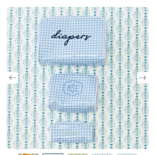 3 piece set- Patterned Toiletry Bag | Weezie Towels - blue gingham
