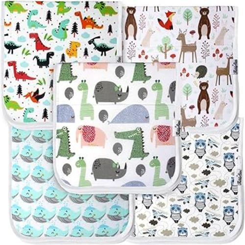 Premium 5-Pack Baby Burp Cloths | 100% Organic Cotton, Large, Soft, and Absorbent Burping Towels for Newborns & Infants | Hypoallergenic Spit-Up Rags for Feeding Time