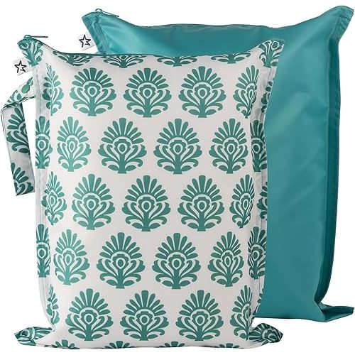 Tiny Twinkle Mess-proof Wet Bags; Waterproof and Washable Bags 2-Pack (Peacock)