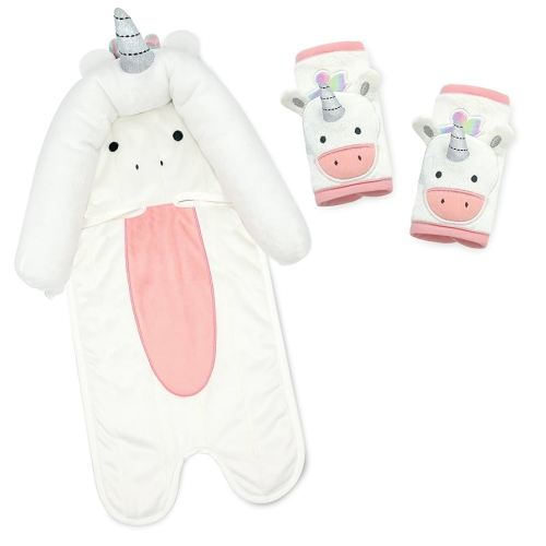 Travel Bug Baby & Toddler 3-Piece Head Support & Strap Covers Set for Car Seats, Strollers & Bouncers … (Unicorn)