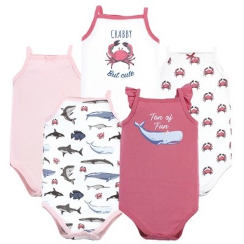 Hudson Baby Infant Girl Cotton Sleeveless Bodysuits, Girl Sea Creatures, 6-9 Months