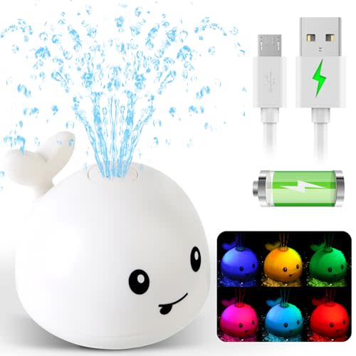 2023 Upgraded Baby Bath Toys, 1500 mAh Rechargeable Bath Toys with Double Waterproof, Light Up Whale Sprinkler Spray Water Pool Bathtub Toys for Toddlers Infants, Baby Valentines Birthday Shower Gifts
