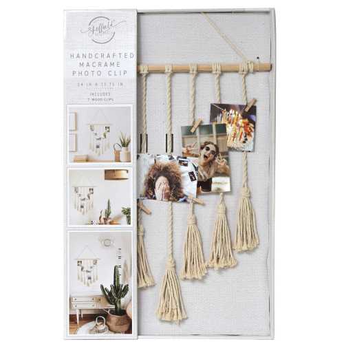Sheffield Home Handcrafted Macrame Wall Photo Clip Display