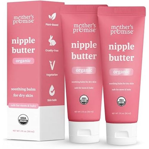 Organic Nipple Butter for Breastfeeding Mothers | Lanolin Free Nipple Cream, Safe for Nursing Moms & Babies | No Need to Wash Balm for Dry Skin & Breast Feeding, Breastfeeding Essentials (2 Pack)