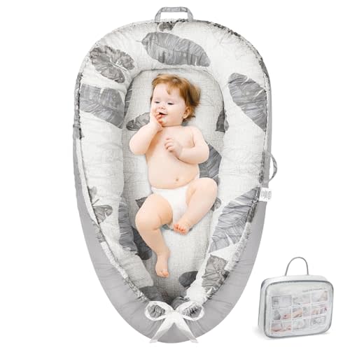 Baby Lounger - Baby Lounger Pillow for Newborn, Breathable & Soft Baby Nest Co Sleeper for Baby 0-24 Months, Baby Shower Gifts, Portable Infant Lounger Baby Floor Seat for Home and Travel (Leaf)