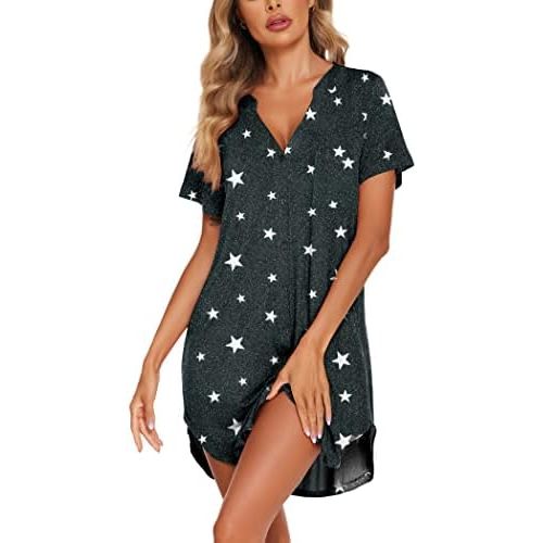 Ekouaer Women V Neck Button Down Nightgown