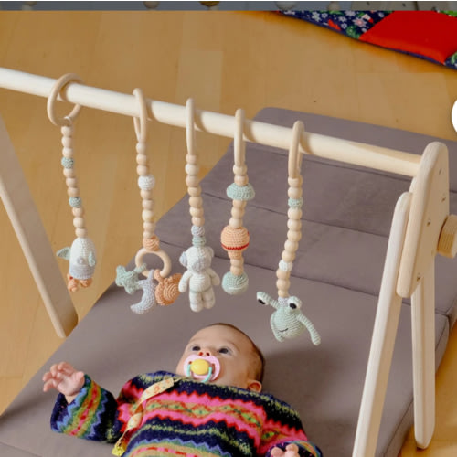 Baby Sensory Play Gym, Hanging Baby Gym Toys, Crochet Rattle Toy, Wooden Baby Activity Center, Personalized Newborn Gift, Baby Shower Gift