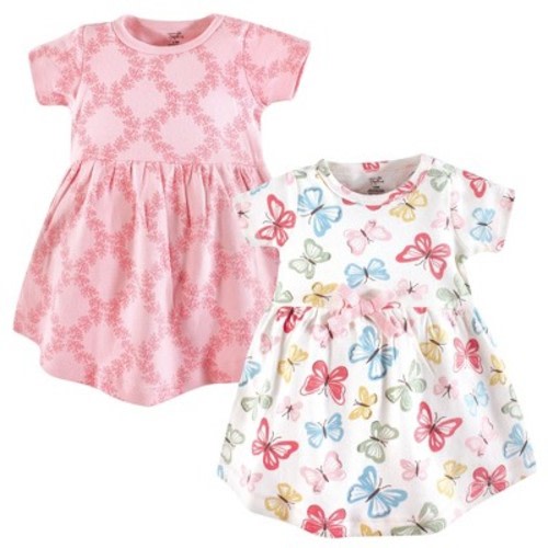 Touched by Nature Baby and Toddler Girl Organic Cotton Short-Sleeve Dresses 2pk, Butterflies, 12-18 Months