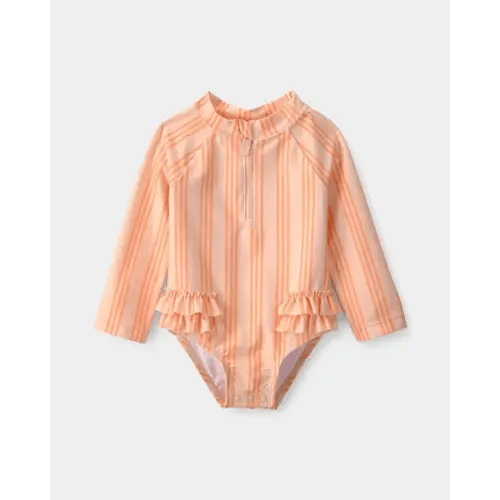 Baby Girl 1-Piece Striped Long-Sleeve Rashguard Swimsuit - Orange | Carter's