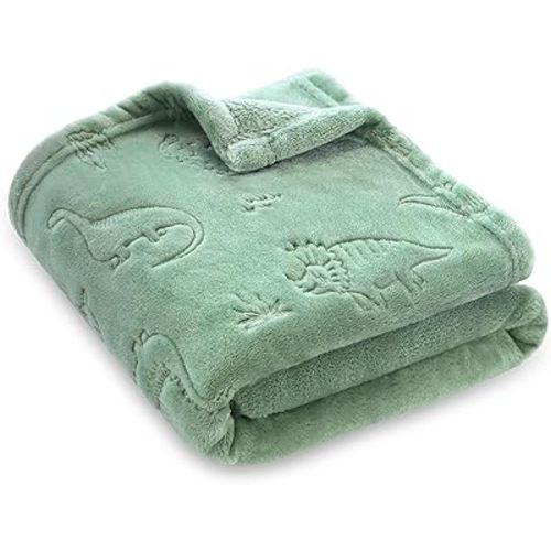 BORITAR Baby Blanket for Boys Girls, Ultra Soft Warm 3D Animal Print Blanket for Newborn Infant Toddler, Fleece Fluffy Blanket for Crib, Stroller (30x40 Inches, Sage Green)