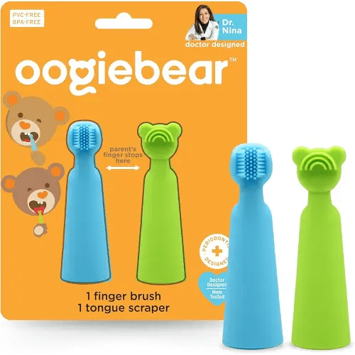 oogiebear Baby Finger Brush & Tongue Scraper - Gentle Oral Care, Soft Silicone, BPA-Free, for Infants & Toddlers