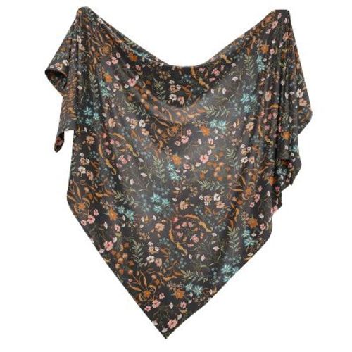 Sweet Jojo Designs Girl Swaddle Baby Blanket Boho Floral Wildflower Black Orange Blue and Green