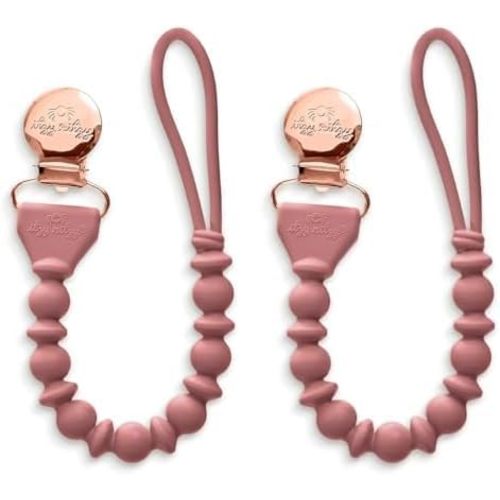 Itzy Ritzy Silicone Pacifier Clip; 100% Food Grade Silicone Pacifier Strap with Clip Keeps Pacifiers, Teethers & Small Toys in Place; Features One-Piece Design & Silicone Cord (Rosewood) (Pack of 2)