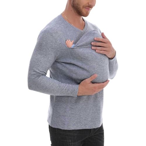 Kangaroo Shirt for Dad and Baby, Dad Shirt Baby Carrier, Men&Women Carrier Shirts V Neck Long Sleeves