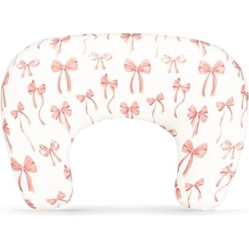 New Nursing Pillow Cover, Removable New Nursing Covers for Breastfeeding Pillows, Stretchy and Soft Fit for Baby Girls Newborn, Bow(Only Cover)
