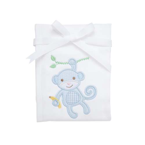 Monkey Applique Burp, Blue