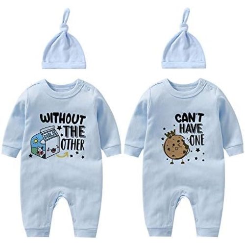 YSCULBUTOL Twins Bodysuits - Milk Infant Clothes Unisex Twin Baby Rompers With Hat
