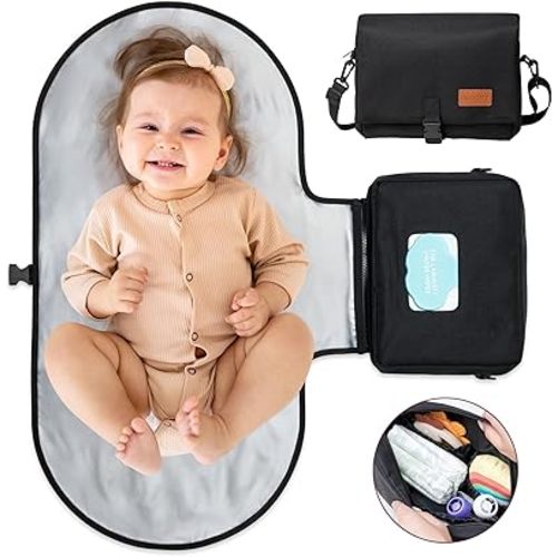 Momcozy 2-in-1 Diaper Changing Pad - Extra-Large Portable Diaper Pad 31.4x15.7 inch - Waterproof and Foldable for Newborns to Toddlers - Also Used As Adjustable Shoulder Bag with Wipes Pocket