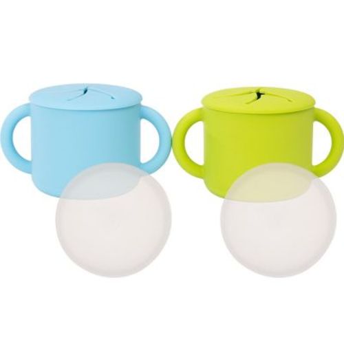 WeeSprout Snack Containers, Food Grade Silicone Cups, Spill-Proof Tops for Toddlers & Babies, Set of 2 Snack Catchers