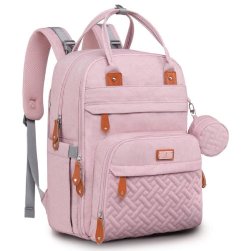 BabbleRoo Diaper Bag Backpack - Baby Essentials Travel Tote Multi function Waterproof Bag, with Changing Pad, Stroller Straps & Pacifier Case Unisex, Pink
