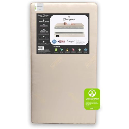 Beautyrest Beginnings Sleepy Whispers Ultra Deluxe 2-in-1 Innerspring Crib and Toddler Mattress | Waterproof | GREENGUARD Gold Certified (Natural/Non-Toxic)