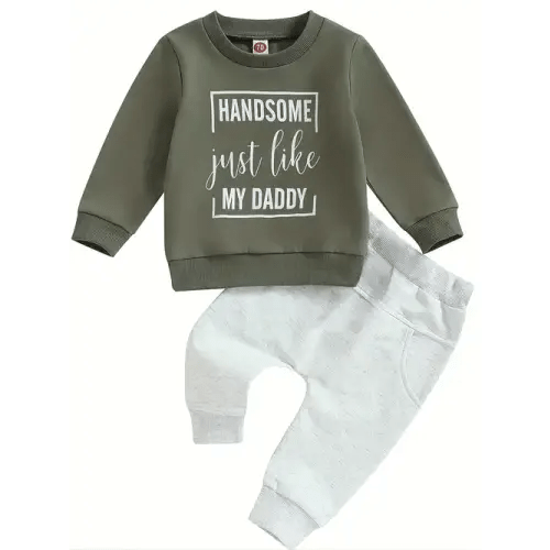 Baby Boy Casual Outfits, HANDSOME JUST LIKE MY DADDY Letter Print Sweatshirt + Pants Set Kids Clothes