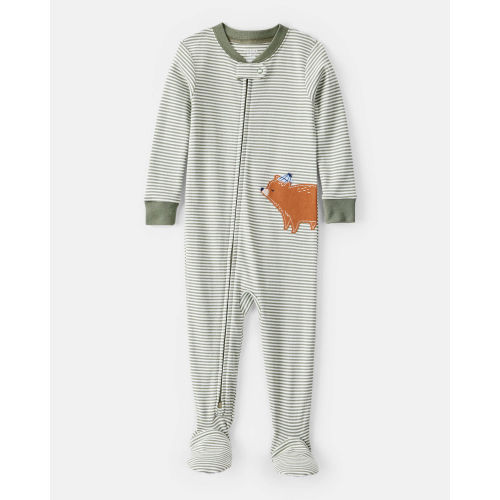 Baby Boy Bear Striped 100% Cotton Long-Sleeve Snug Fit 1-Piece Pajamas - Green - Carter's | Carter's