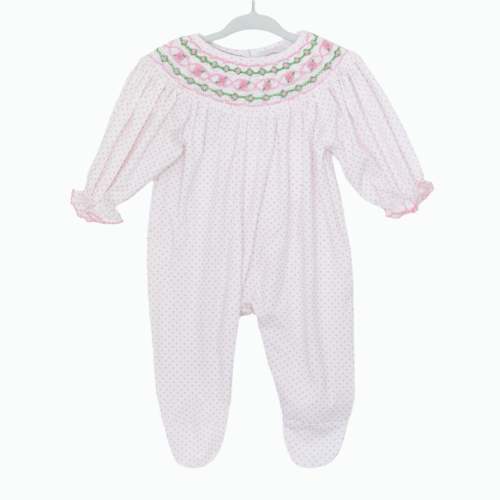 PINK & GREEN SMOCKED BITTY DOT FOOTIE – Little Bear Smocks
