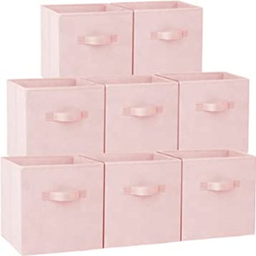 Criusia Storage Cubes - 11 Inch Heavy Duty Fabric Storage Bins for Shelves Closet, Cube Organizer - 8 Pack Collapsible Cube Storage Bins Baskets for Organizing Clothes Blankets Toys (Pink)