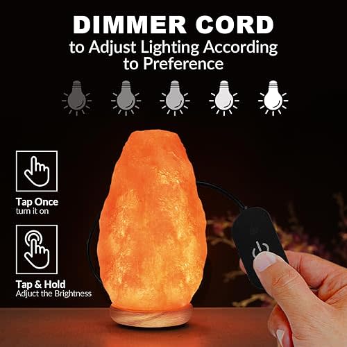 WBM Salt Lamp - USB Himalayan Salt Lamp with Touch Dimmer Control, Natural Pink Crystal, 5-7 lbs, Wooden Base, LED Bulb, Room Decor, Home Decor, Relaxation, Ambiance, Gift