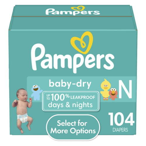 Pampers Baby-Dry Hypoallergenic Newborn Diapers, Leakproof with Wetness Indicator, 104 Count