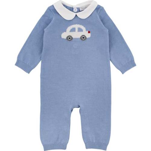 Car Intarsia Sweater Coverall, Blue - Miniclasix | Maisonette