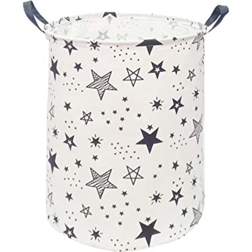 KUNRO Large Sized Round Storage Basket Waterproof Coating Organizer Bin Laundry Hamper for Nursery Clothes Toys (Black Star)