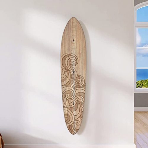 HEADWATERS STUDIO Wooden Surfboard Wall Decor Growth Chart - Surfboard Art Decor for Kids Room, Wood Surfboard Kids Sizing Chart, Surf Boards Art, Height Board Surfer Decor - Brown Wave (9.5"x 46")