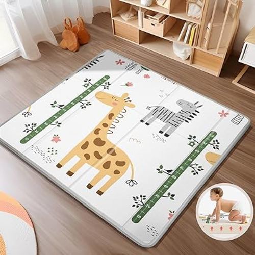 Foldable Baby Play Mat, Waterproof Playmats for Babies and Toddlers, Safe Foam Playmat for Tummy Time, Reversible Portable Baby Floor Mat