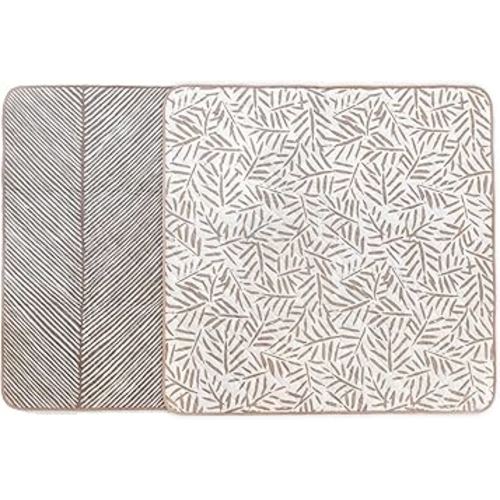 Toddlekind Pretty Practical Mat 100% Organic Cotton 47" x 47”, Reversible, Portable, Travel, Indoor/Outdoor, for Babies/Toddlers, Sandy Lines-Ocean Leaves-Tan (Taupe)