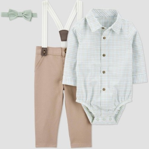 Carter's Just One You®️ Baby Plaid Suspender Top & Bottom Set - Green 3M