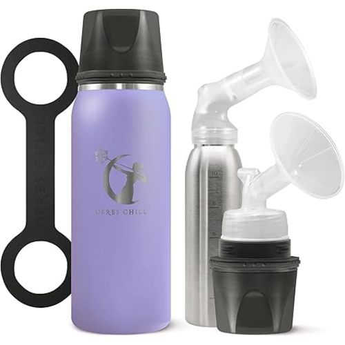 CERES CHILL OG Breastmilk Chiller, Reusable Storage Container, Up to 34 oz. - Bottle Cooler Keeps Milk at Safe Temperatures for Up to 20 Hours, Connects w/Most Pumps (Ultra Violet Lavender)