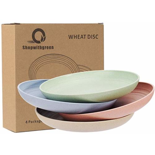 shopwithgreen Lightweight Wheat Straw Plates - 4 Pack 7.87'' Unbreakable Dinner Plates, Dishwasher & Microwave Safe, BPA free, for Kids, Toddler & Adults
