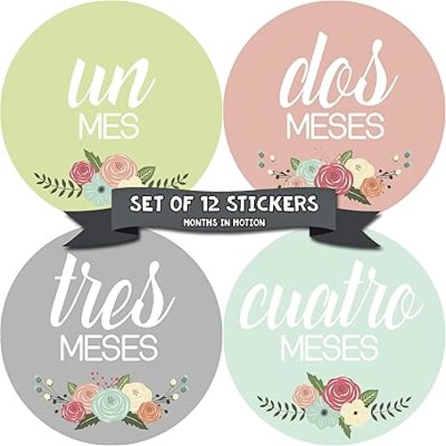 Spanish Espanol Monthly Baby Stickers - 12 Month Milestone Sticker for Newborn Babies - Shower Gift - Photo Keepsake