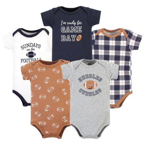 Hudson Baby Infant Boy Cotton Bodysuits, Football Huddles 5-Pack, Size: 9-12 months