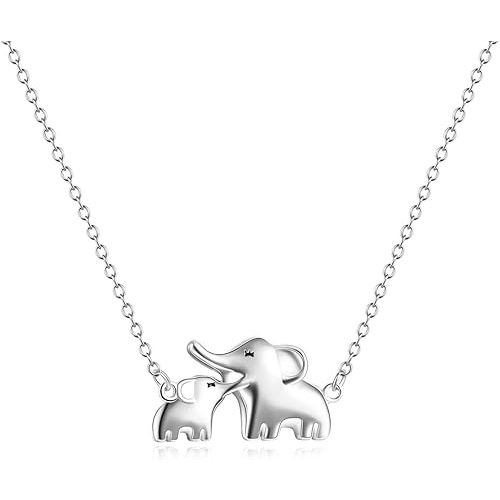 YFN Mom Baby Elephant Necklace Sterling Silver Good Luck Elephant Necklace for Mon Women (mom baby necklace)