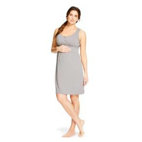 Eve Alexander Women?s Maternity Empire Waist Nightgown, Grey, large
