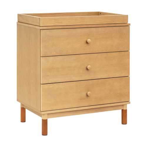 Gelato 3-Drawer Changer Dresser with Removable Changing Tray - Honey with Vegan Tan Leather Feet