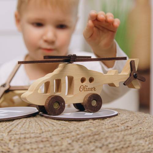 Personalized Toy Helicopter With Helipads. Baby Boy Gift. Wooden Toy Plane. Toddler Toys. Birthday Boy. Keepsake Christmas Gifts For Kids.