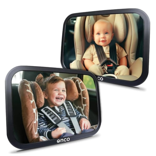 Onco Baby Car Mirror Rear Facing (2 Pack) - 100% Shatterproof & Shakeproof, Award-Winning Convex Car Mirror for Baby with 360° Rotation, Newborn Essentials (9.6 x 6.9 in)