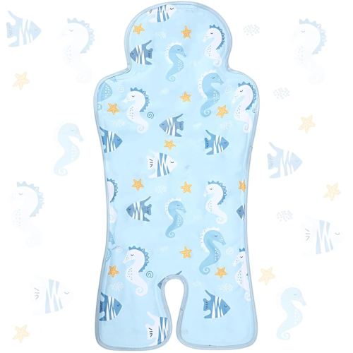 Pinkunn Gel Car Seat Baby Cooling Pad for Summer Breathable Stroller Cooler Pad Multifunctional Carseat Cooling Mat for Baby Child Dining Chair Safety Seat Stroller(Blue,Seahorse)